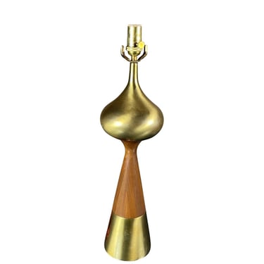1960s Mid-Century Modern Tony Paul Brass Walnut Teardrop Table Lamp 
