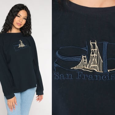 San Francisco Shirt Y2K Golden Gate Bridge Embroidered Long Sleeve California Tee Tourist Travel Navy Blue Vintage 00s Extra Large xl 