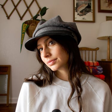 90s vintage LANDS’END wool×leather cap Vintage Wool Leather Warzana Sterkowski Bracka 20 Motorcycle