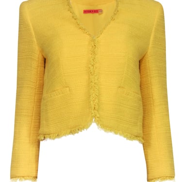 Alice &amp; Olivia - Yellow Textured Cropped Tweed Blazer Sz S