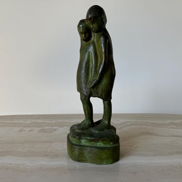 Vintage Bronze Sculpture of Two Figures in Embrace 