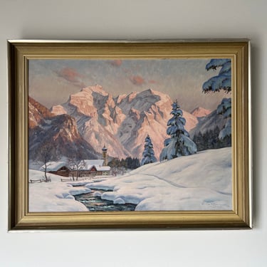 Erwin Kettemann (German,1897-1971) Winter Evening Oil Landscape Painting, Framed 