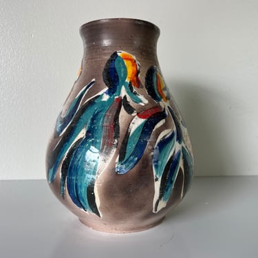 1984 Dick Nester Hand - Painted Abstract Pattern Studio Pottery Vase 