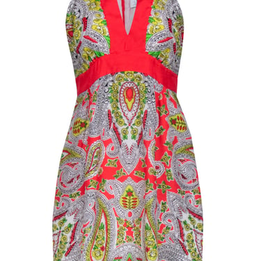 Tibi - Red, Ivory, Yellow, &amp; Green Floral Print Sleeveless Dress Sz 4