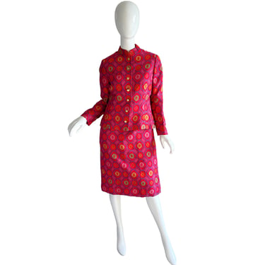 60s Adele Simpson Dress Suit / Vintage Silk Brocade Dress Jacket Set / 1960s Tapestry Mod Psychedelic Suit Medium 