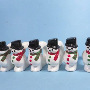 Vintage Ceramic Snowmen Napkin Rings - 6 Snowmen Napkin Rings 