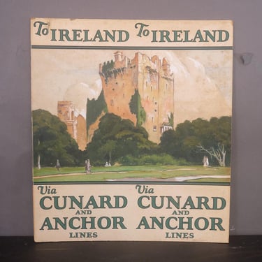Antique 1920s Hand Painted Travel Poster Art  | Cunard Anchor Lines Ireland |  Blarney Castle | Tourism Advertising Art 