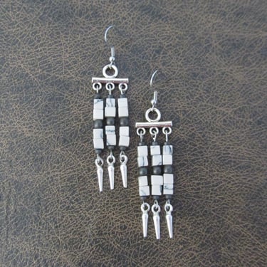 Marble stone and silver chandelier earrings 