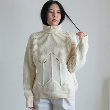 Vintage cream wool turtleneck sweater // XL (2199) 