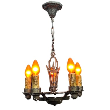 Cast Iron Storybook Style 5 light Chandelier with Original Finish #2447 