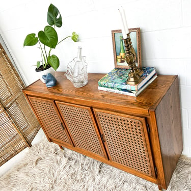 Oak and Cane Front Wood Credenza by Universal Furniture Industries 