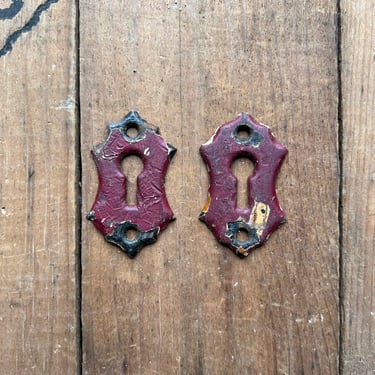 Pair of Early Cast Salvaged Door Keyhole Plate 