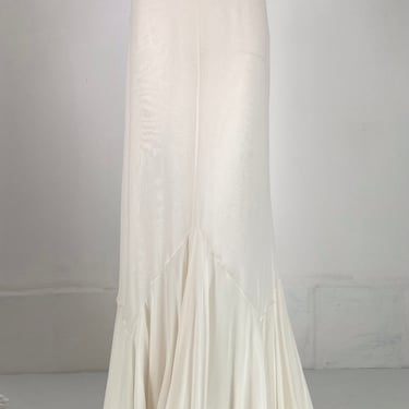 Valentino S/S 04 Look 78 Off White Sheer Silk Ruffle Hem Maxi Skirt Unworn with Tags
