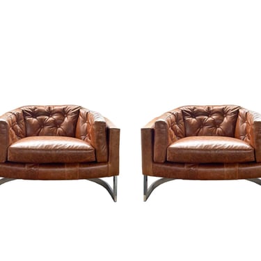 Pair of Vintage Leather Armchairs in the Style of Milo Baughman, U.S.A. 1970's.