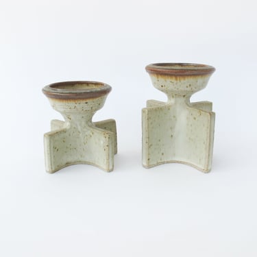 Set of 2 Midcentury Ceramic Tapered Tealight Candle Holders 