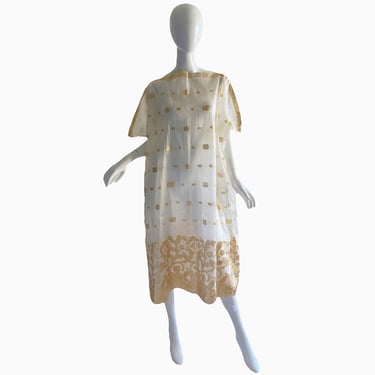 70s Metallic Kimono Kaftan / Vintage Gold Lame Dress / 1970s Party Caftan Dress OS 