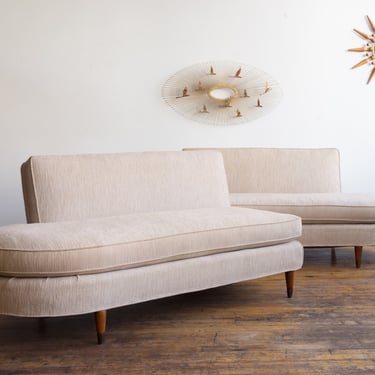 Vintage Mid-Century Two Piece Curved Sectional Sofa or Pair of Loveseats 