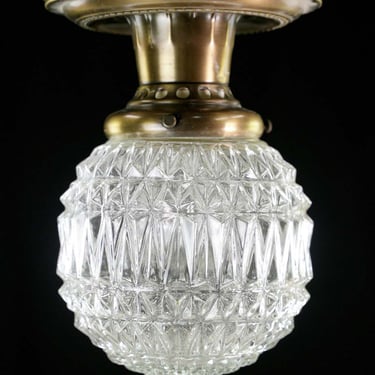 Traditional Faceted Cut Glass Ball &#038; Brass Flush Mount Ceiling Light