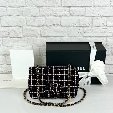 Chanel 23K Mini Tweed Camellia Flap Bag, Pink/Black