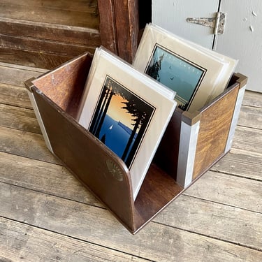 Mid Century Wood Desktop Lazy Susan | Paper Files Magazines Paper Lazy Susan | Desk Organizer Coffee Table Magazine Rack Vintage Office 