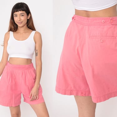 90s Pleated Shorts Pink Cotton Trouser Mom Shorts High Waisted Retro Summer Bottoms High Waist Vintage 1990s Medium 