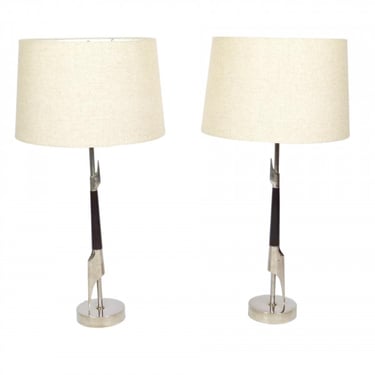 Pair of Rosewood and Nickel Table Lamps by Laurel Lamp Co