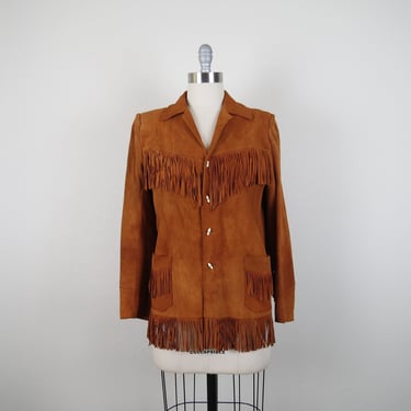 Vintage suede fringe jacket, 1950s, western wear, boho, cognac, size medium 