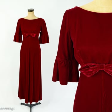 1960s Red Velvet Evening Dress | 60s Dark Red Silk Velvet Formal | Lorrie Deb | Size 11 