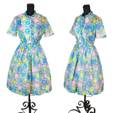 1950s Dress ~ Bubblegum Colors Ruffle Pleated Day Dress 