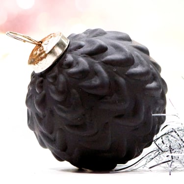 VINTAGE: Thick Textured Mat Black Glass Ornament - Kugel Style Ornament - SKU 30-406 