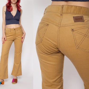 XS 70s Tan Corduroy Mid Rise Flared Pants | Vintage Sears Toughskins Cords Retro Hippie Trousers 