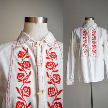 1960s White Cotton Embroidered Blouse 