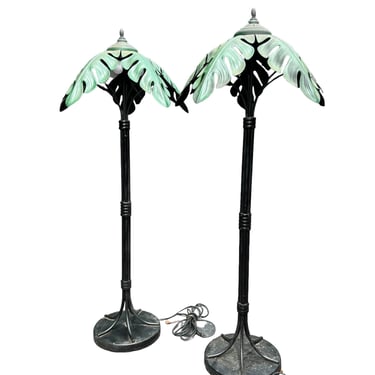 A pair of vintage palm tree metal floor lamps 