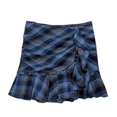 Veronica Beard - Blue Plaid Print Studded Ruffle Mini Skirt Sz 8