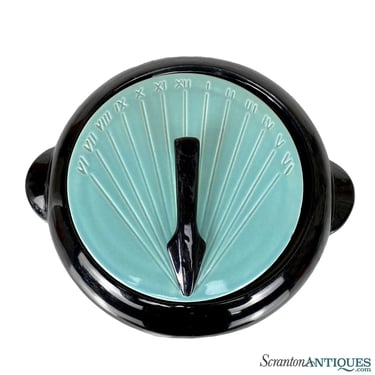 Mid-Century Art Deco Porcelain Turquoise Sun Dial Casserole Dish w/ Lid
