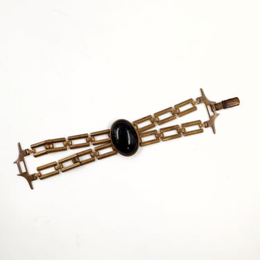 Vintage 20s - 30s Brass Bracelet with Black Cabochon | Art Deco Jewelry | Estate Find 