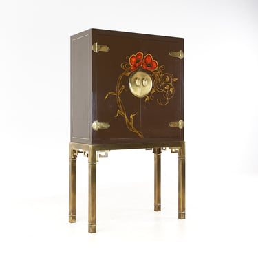 Mastercraft Mid Century Asian Inspired Lacquered Bar Cabinet on Brass Stand - mcm 
