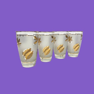 Vintage Drinking Glasses 1960s Retro Mid Century Modern + Libbey + Starlyte + Frosted Glass + Gold Leaf Print + MCM + Tumblers + Barware 