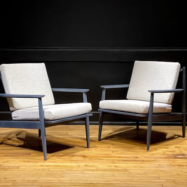 Restored Pair of Mid Century Modern Cerused Wood Lounge Chairs by Viko Baumritter - Danish Style Furniture 