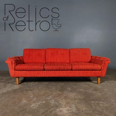 Orange Wool Swedish Three Seater Sofa Mid Century Vintage Retro MCM 
