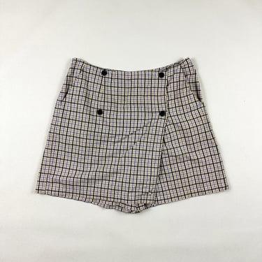 1990s Purple and Yellow Plaid Mini Skort / Shorts Under Skirt / Size 14 / Liz Claiborne / Wrap Skirt / Large / Grunge / Buttons / y2k / xl 