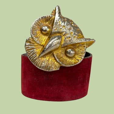 Vintage Belt Retro 1970s Owl + Genuine Leather + Suede + Brass Buckle + Berry Red + Fits 25"- 30" Waist + Womens Fashion Accessory 