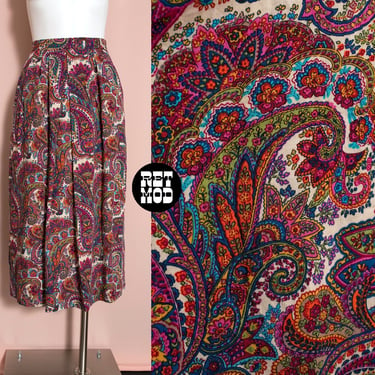 Sweet Vintage 70s Colorful Paisley Mid-Length Skirt 