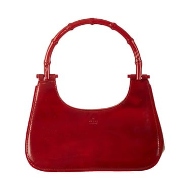 Gucci Red Bamboo Patent Top Handle Bag