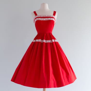Darling 1950's Red and White Cotton Sundress / Small