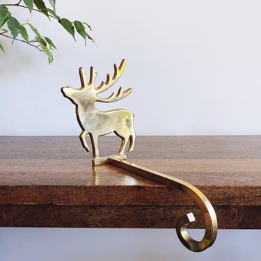 Vintage Brass Reindeer Stocking Holder 