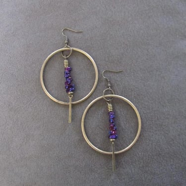 Bronze hoop and purple nugget earrings 