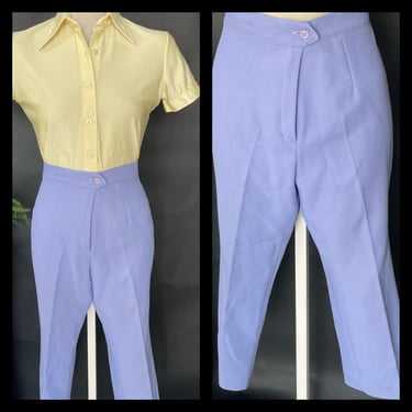 Vintage 1960s 1970s 70s High Waist Lavender Pants Cropped Zip Fly Button Front Hand Made 