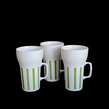 Set of 3 Vintage Mid century Modern Lagardo Tacket Schmid Porcelain Tall Mugs Green and White 