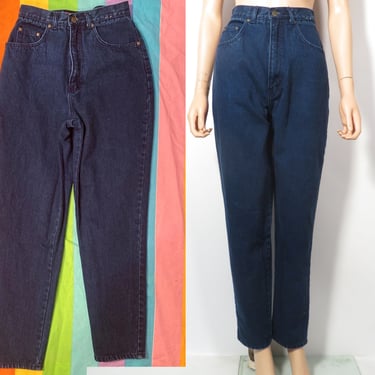 Vintage 90s Dark Blue High Waist Tapered Leg Mom Jeans Size 26 x 30 